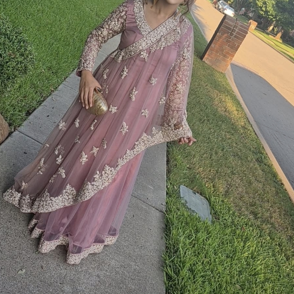 Elegant Muave Embellished Women's Shalwar kameez/A Line Gown